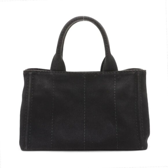 Prada Canapa Canvas x Leather Two-Way Handbag Black - Picture 2 of 16